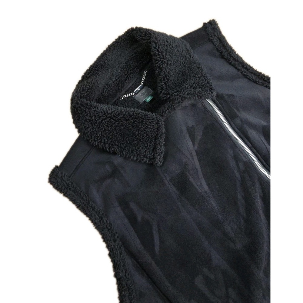Ralph Lauren Womens Black Collared Sleeveless Pockets Full-Zip Vest Size XL Soft